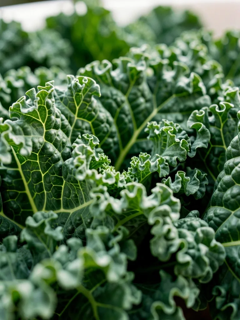 Textured kale leaves